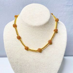 Anne Klein Station Choker Necklace Burnished Knots Over Gold Tone Ball Beads